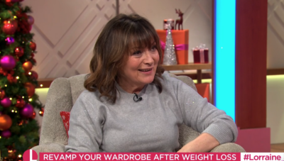 Lorraine Kelly in a silver top on her TV show