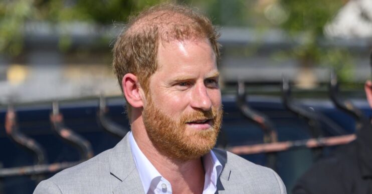 Prince Harry in grey blazer during UK visit