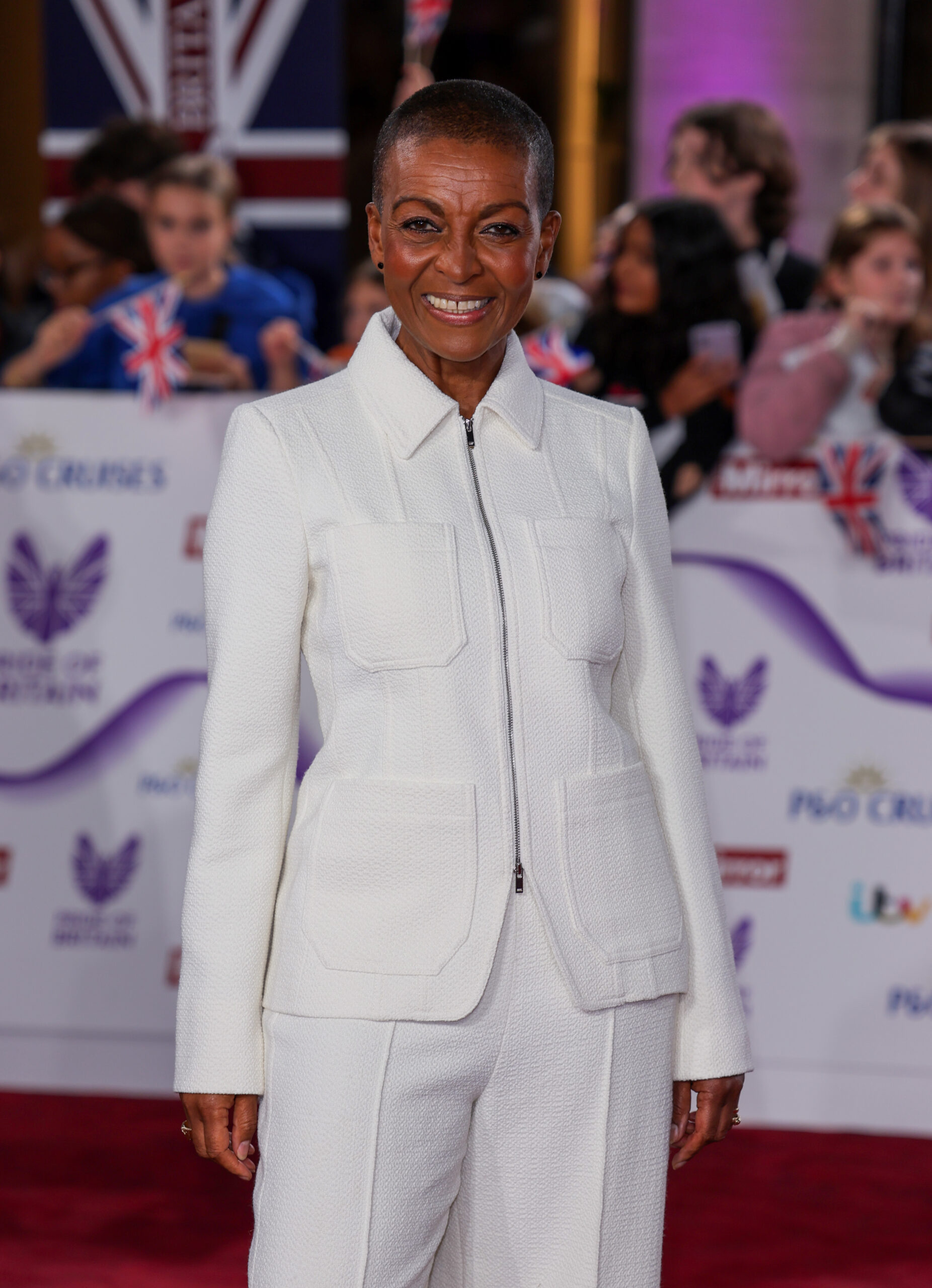 Adjoa Andoh in white suit at event