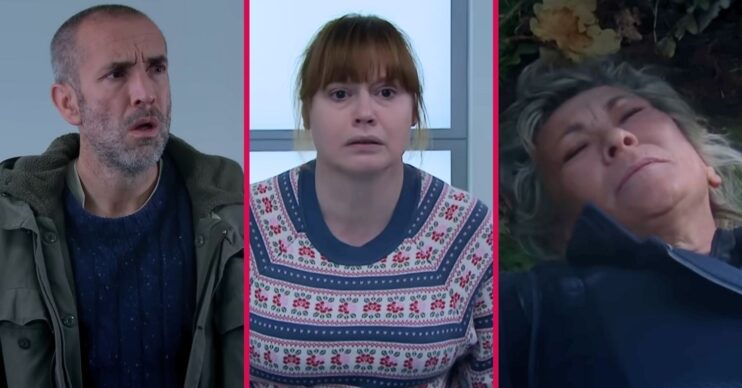 Sam, Lydia and Kim in Emmerdale split shot (Credit: ITV/Comp ED!)