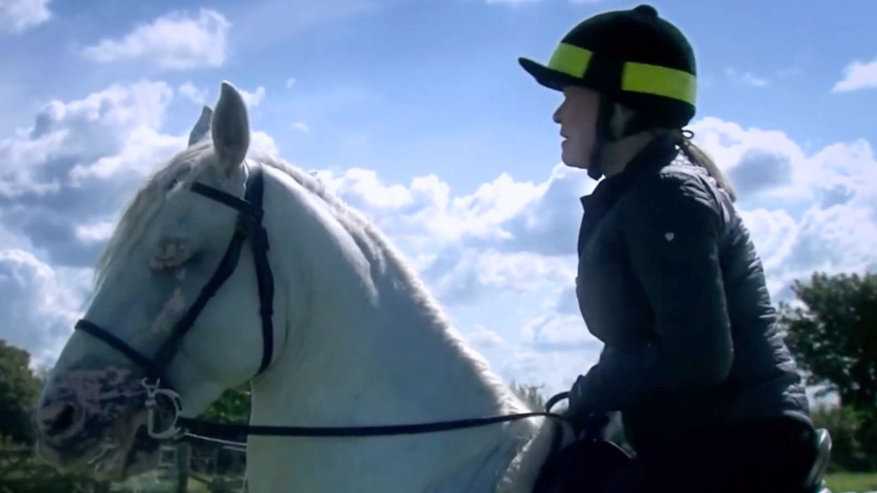 Kim Tate riding on Ice on Emmerdale