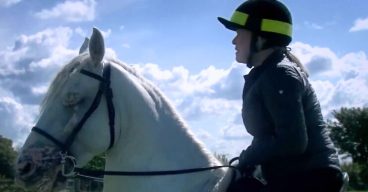 Kim Tate riding on Ice on Emmerdale