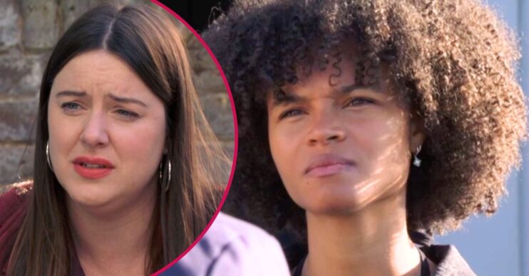Jasmine looks shady on EastEnders; inset, Zoe looks worried (Credit: BBC/Composite: ED!)
