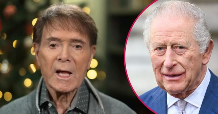 RI composite of Sir Cliff Richard speaking on GMB and King Charles in blue suit