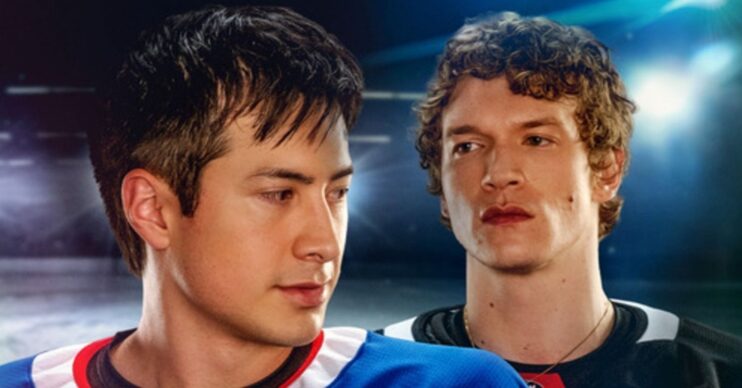 The stars of Heated Rivalry on the poster