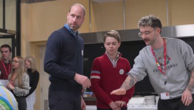 Prince William and George during visit to The Passage