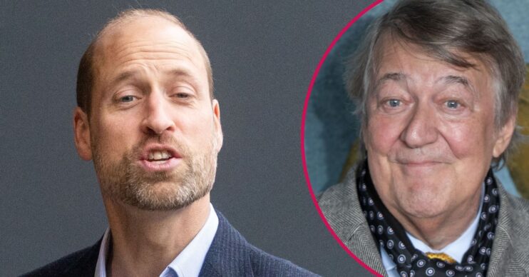 ED composite of Stephen Fry smiling and Prince William mid-conversation
