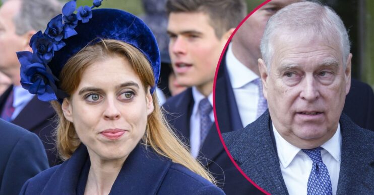 ED composite of Princess Beatrice smiling and Andrew Mountbatten-Windsor looking worried