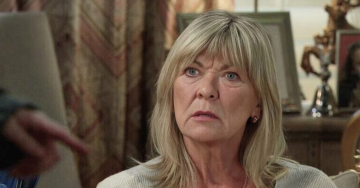 Kim looks annoyed in Emmerdale (Credit: ITV)