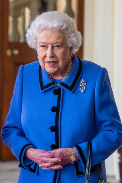 Queen Elizabeth II in blue outfit