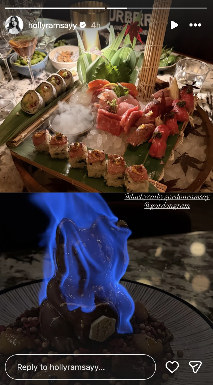 Holly Ramsay Instagram story of food