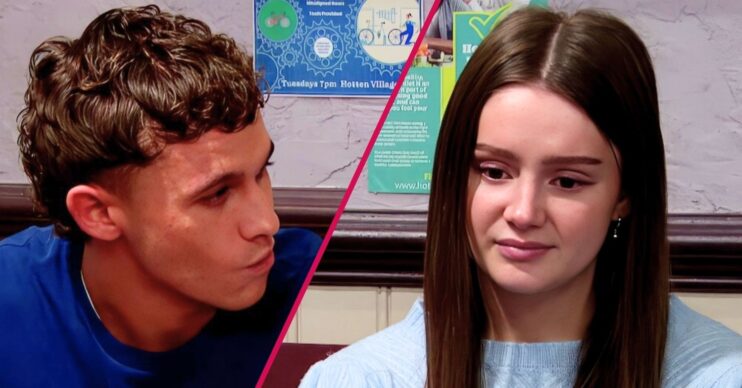 Split image of Sarah and Jacob on Emmerdale (Credit: ITV/Composite: ED!)