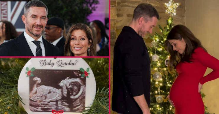 Anthony Quinlan and Nikki Sanderson looking at her bump and their scan picture