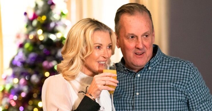 Kathy and Harvey side by side on Christmas Day in EastEnders (Credit: BBC/Composite: ED!)