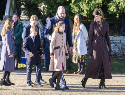 Prince William, Kate Middleton, Prince George, Princess Charlotte and Prince Louis at Christmas Day walkabout