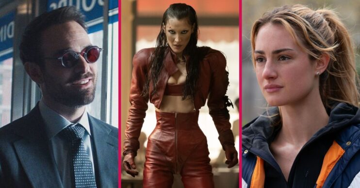 Charlie Cox in Daredevil: Born Again, Bella Hadid in The Beauty, and Grace Van Patten in Tell Me Lies