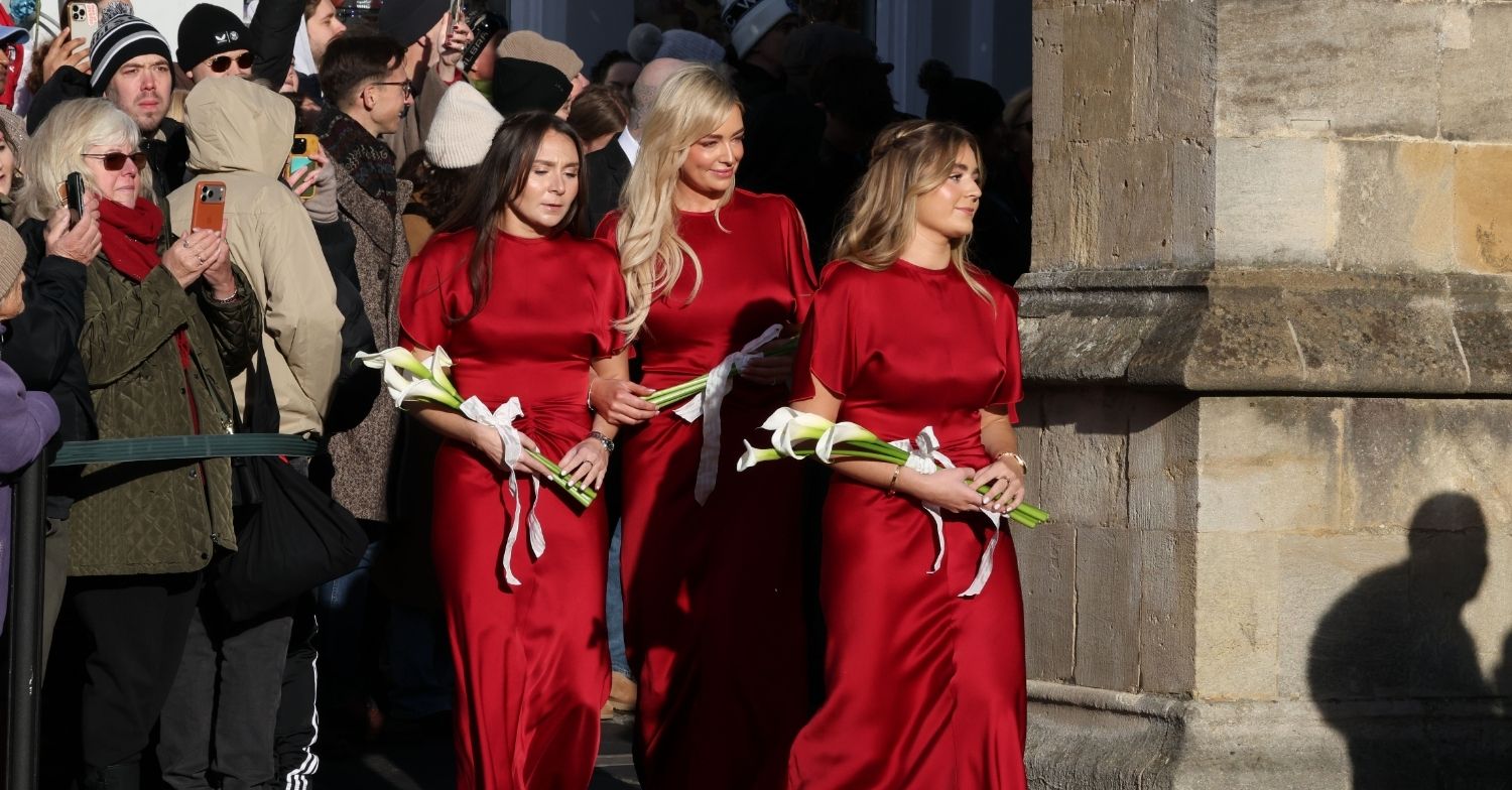 Bridesmaids Megan Ramsay, Tilly Ramsay, and Bethany Peaty at wedding