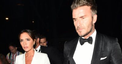 David and Victoria Beckham looking serious
