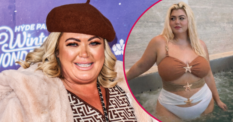 Gemma Collins in a hat and swimsuit
