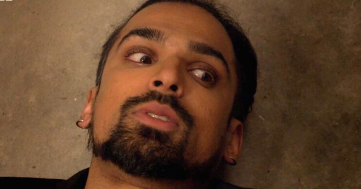 Ravi looks terrified on EastEnders (Credit: BBC/Composite: ED!)