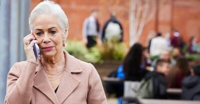 Steph Haydock on a phone call in Waterloo Road series 17