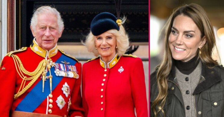 ED composite of Kate Middleton, King Charles, Queen Camilla smiling at royal events