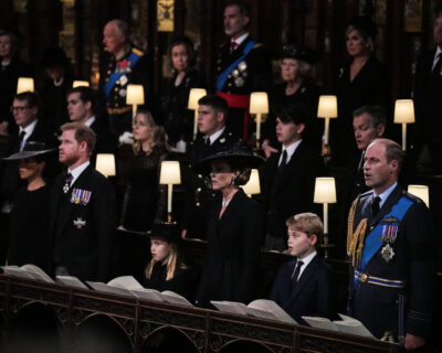 Meghan Markle and Prince Harry with royals at Queen Elizabeth's funeral
