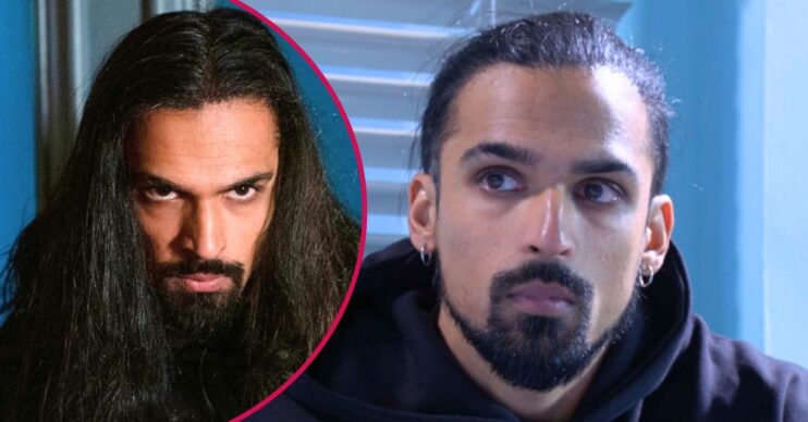Ravi in the hospital on EastEnders; inset, looking disheveled (Credit: BBC/Composite: ED!)