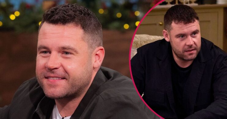 Danny Miller and Aaron Dingle split shot in Emmerdale (Credit: ITV/Shutterstock/Comp ED!)