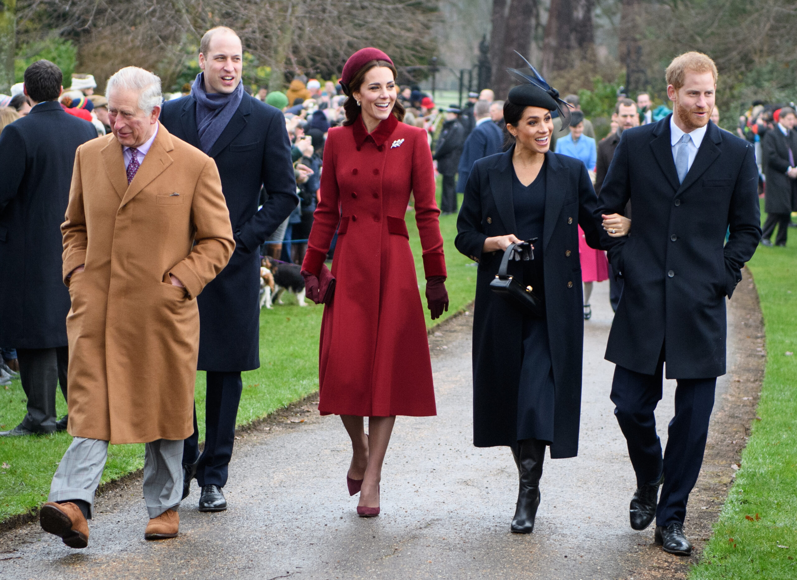 Prince William, Kate Middleton, Meghan Markle, Prince Harry and King Charles on Christmas walkabout