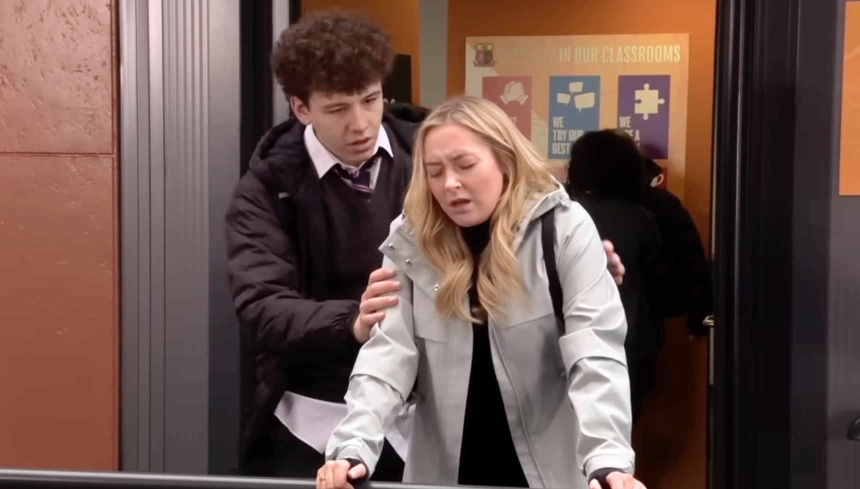 Coronation Street's Megan and Will outside school