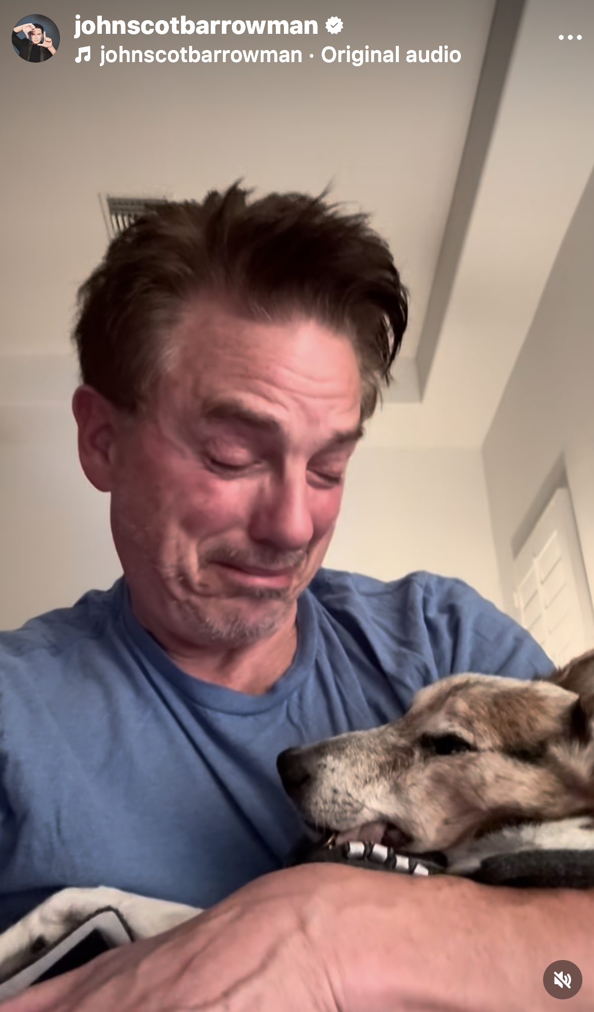 John Barrowman crying over his dog's body