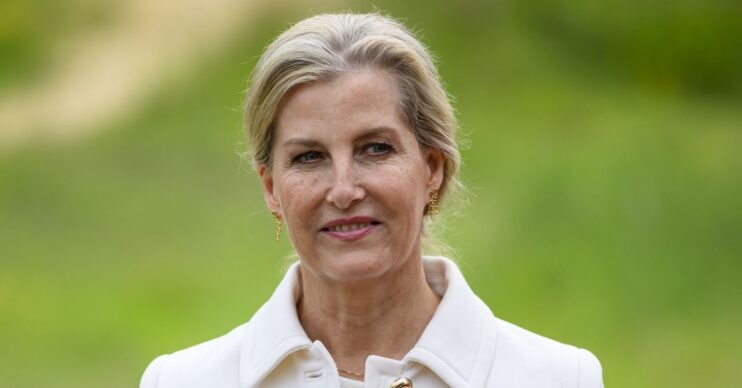 Duchess Sophie smiling on green background