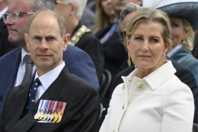 Prince Edward and Duchess Sophie with serious expressions