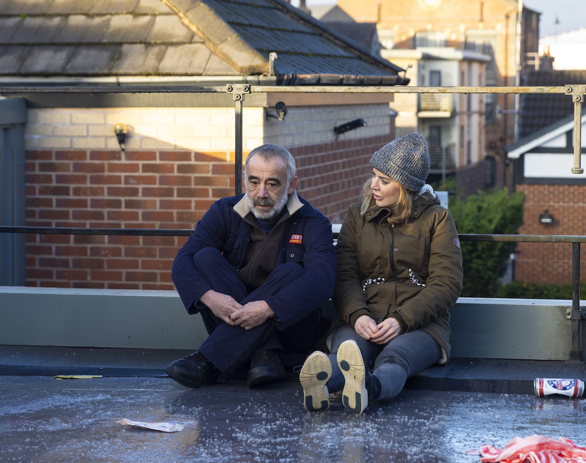 Kevin and Abi on the roof in Coronation Street