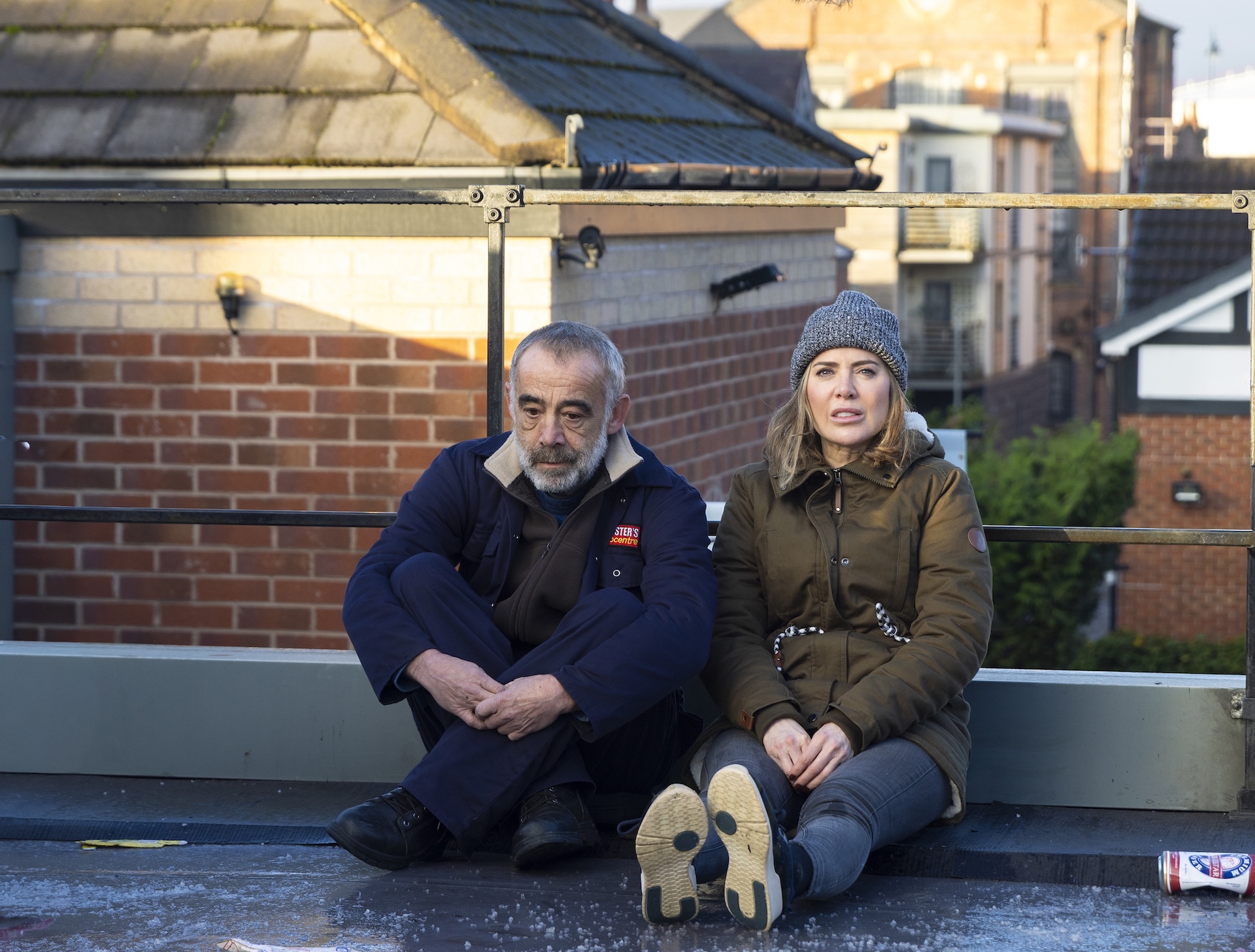 Kevin and Abi on the roof in Coronation Street