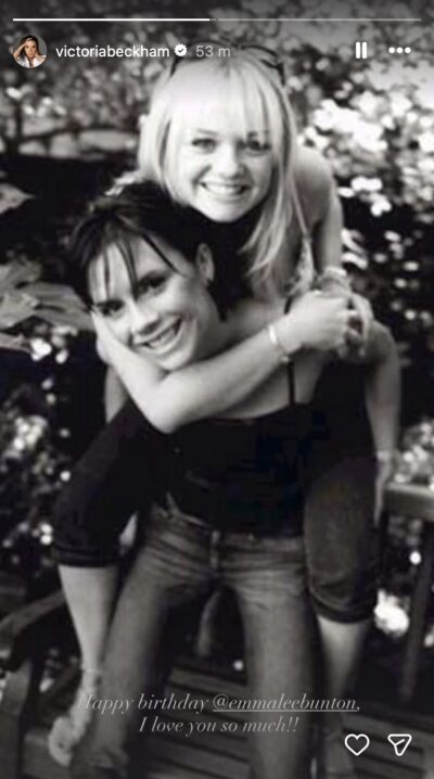 Emma Bunton and Victoria Beckham smiling