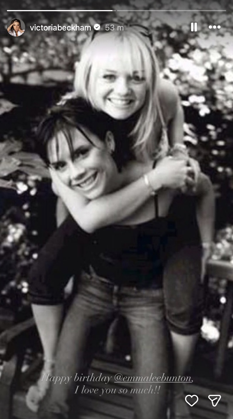 Emma Bunton and Victoria Beckham smiling