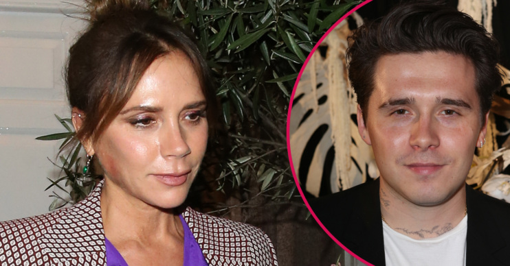 Victoria Beckham walking and Brooklyn eyes to camera