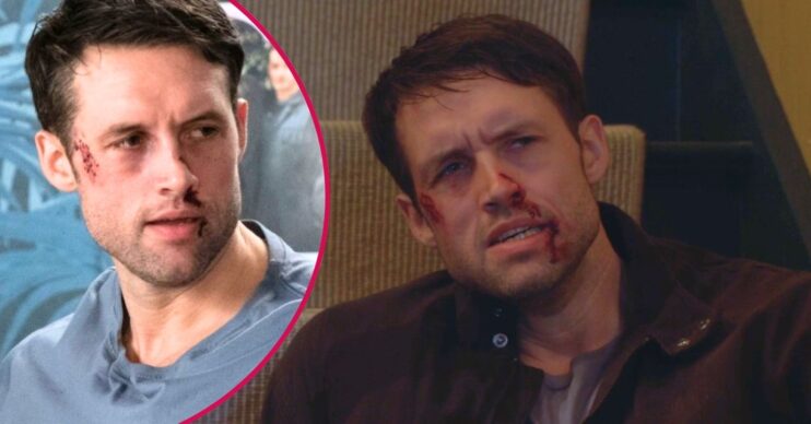 Mark Jr looks pained in EastEnders; inset, in next week's spoilers (Credit: BBC/Composite: ED!)