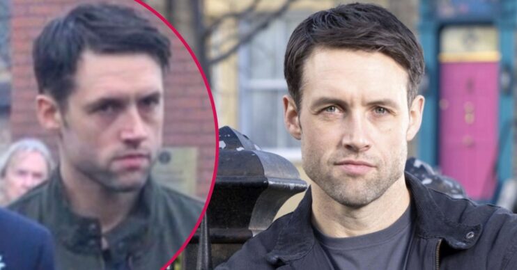 Mark Fowler Jr in EastEnders publicity picture; inset, in the flashforward (Credit: BBC/Composite: ED!)
