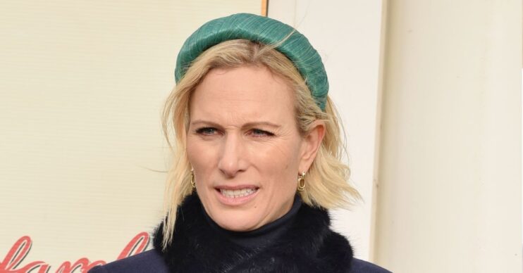 Zara Tindall with serious expression at Cheltenham Racecourse
