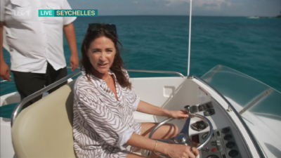 Lisa Snowdon on a boat in the Seychelles