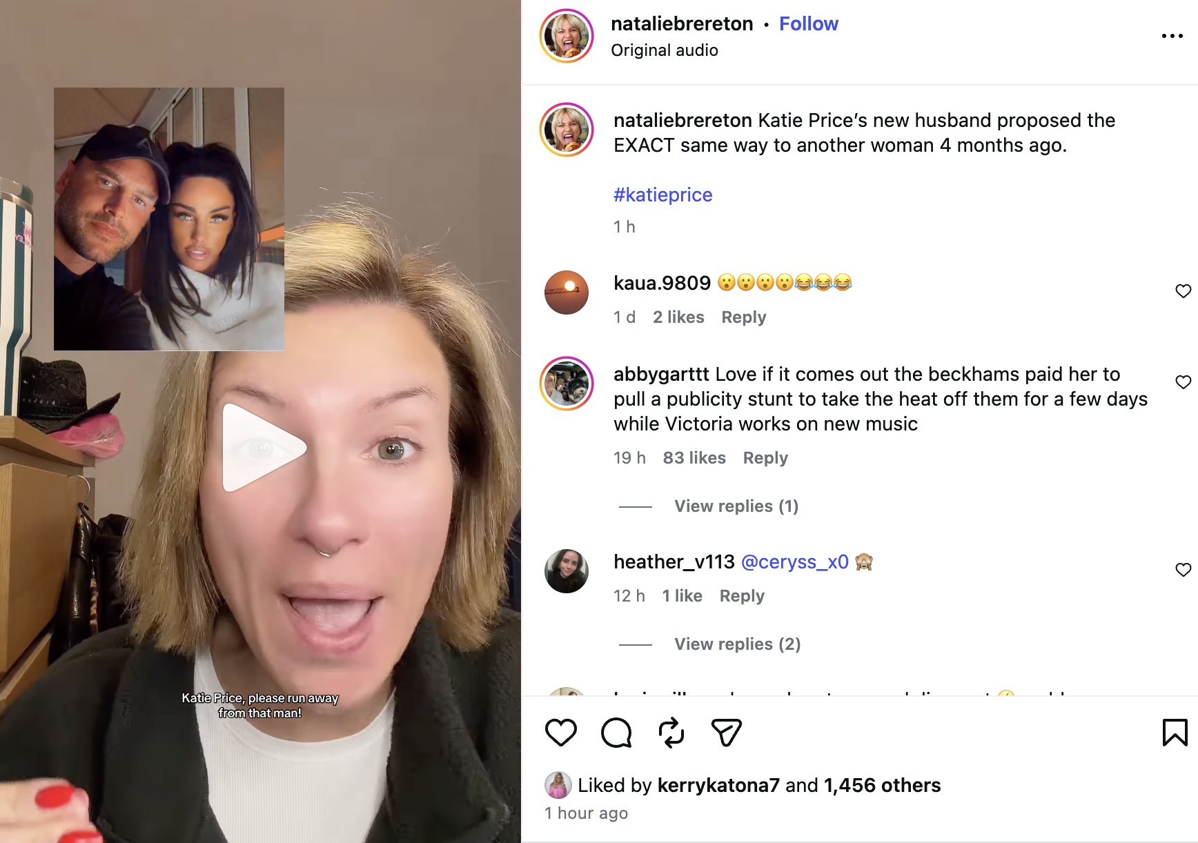 Kerry Katona liking video about Katie and her husband