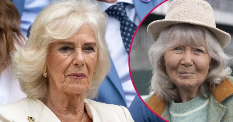 ED composite of Queen Camilla with serious expression and Dame Jilly Cooper smiling