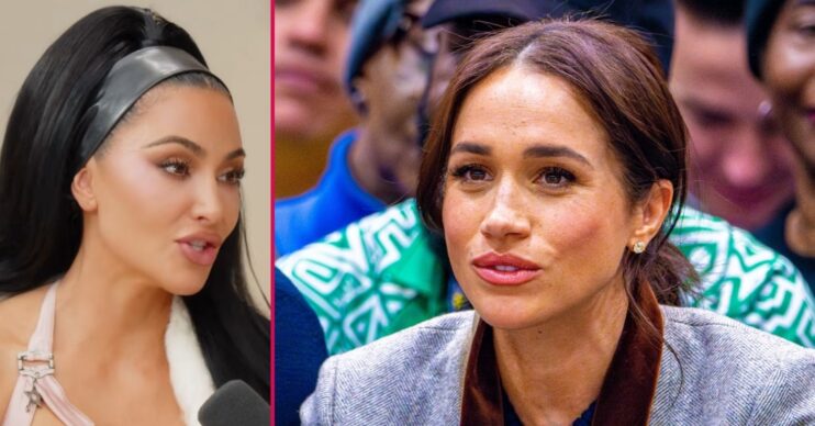 ED composite of Kim Kardashian on podcast and Meghan Markle at Invictus Games