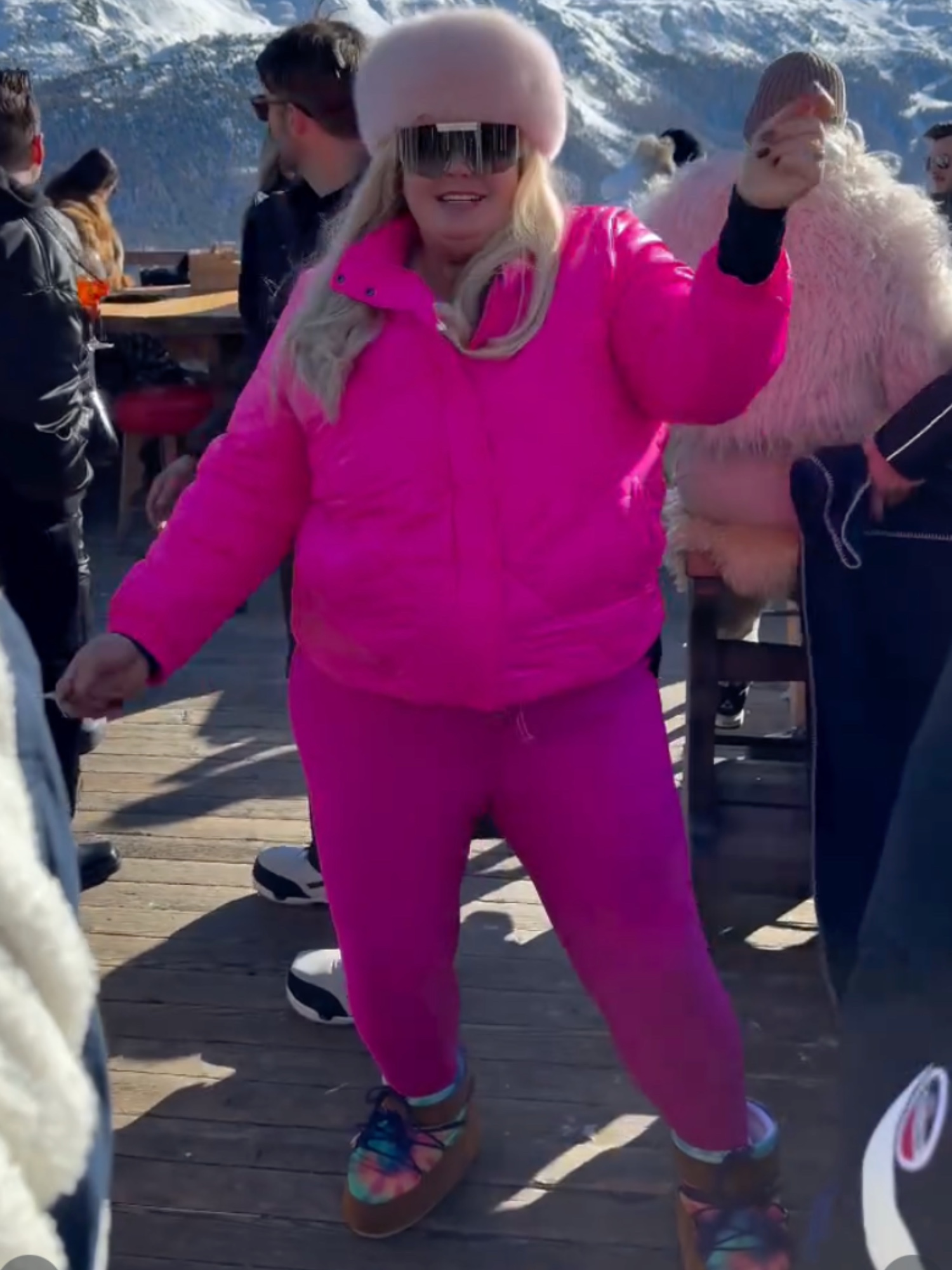 gemma collins bright pink ski wear