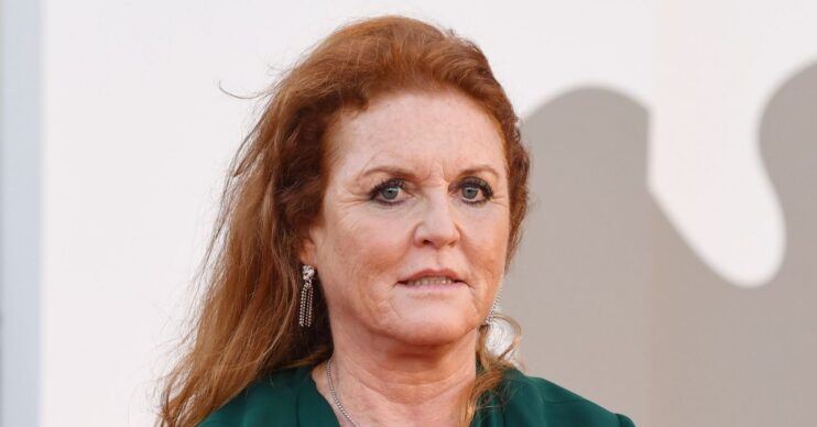 Sarah Ferguson in green dress with serious expression