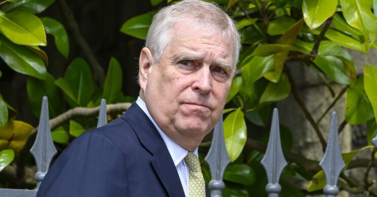 Andrew Mountbatten-Windsor frowning in suit at royal Easter service