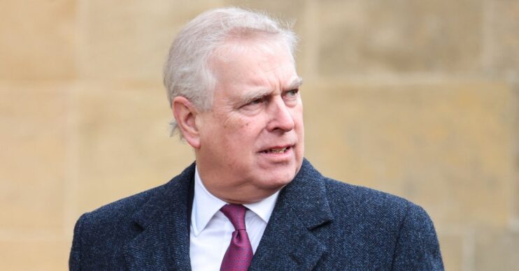 Andrew Mountbatten-Windsor looking to the side and frowning